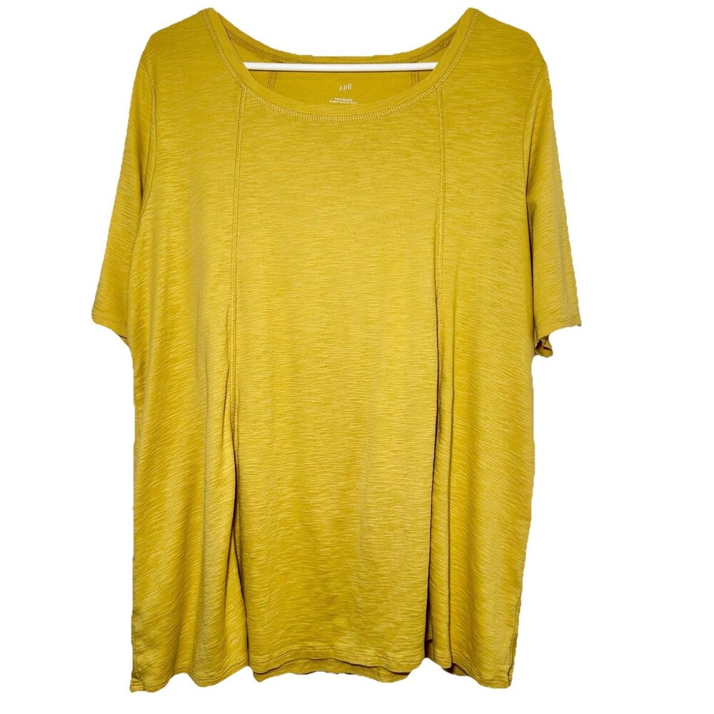 J Jill XL Pima Cotton Elbow Sleeve Tunic Top Yellow Seamed Casual Soft